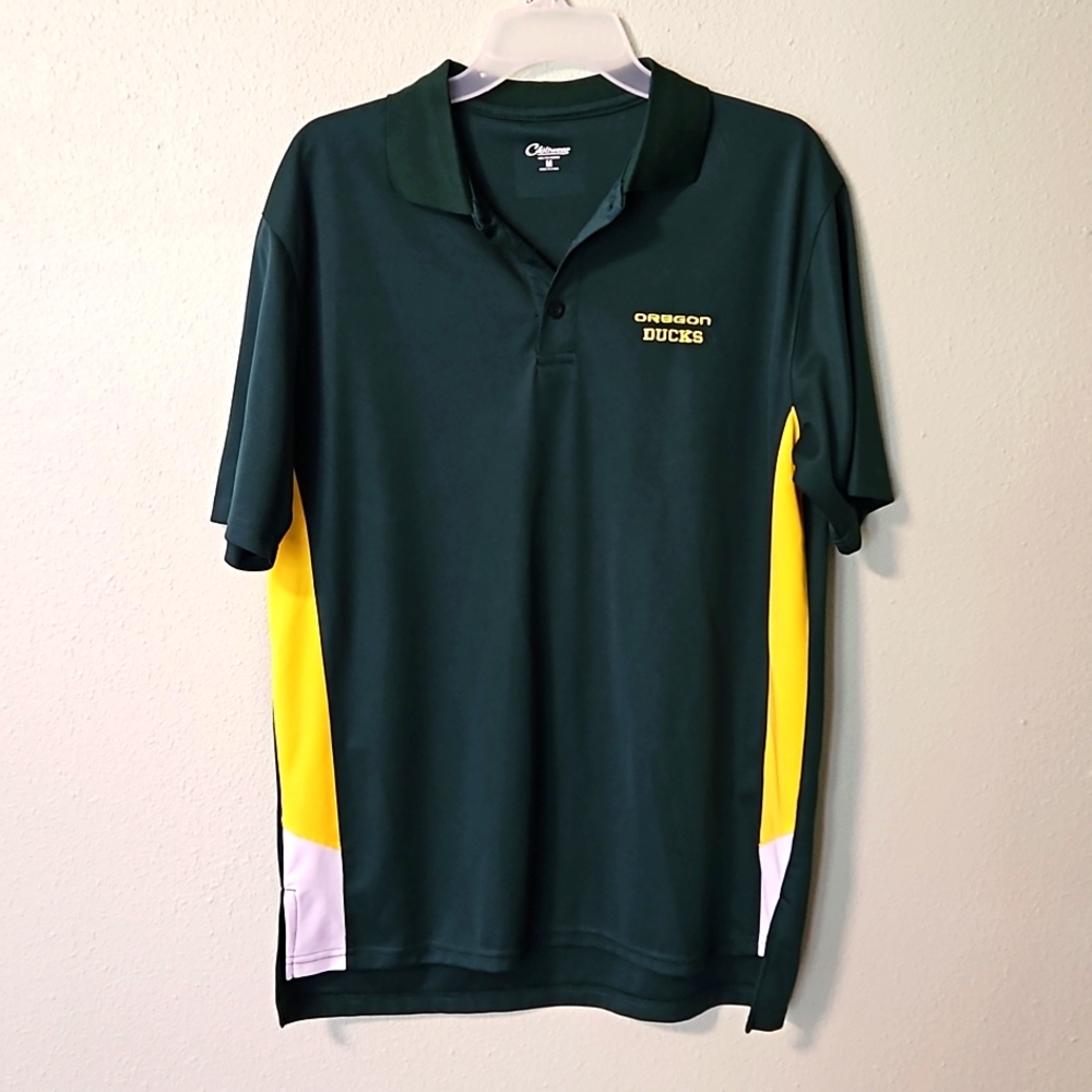 Mens Oregon Ducks polo shirt. Chiliwear size medium, green and yellow